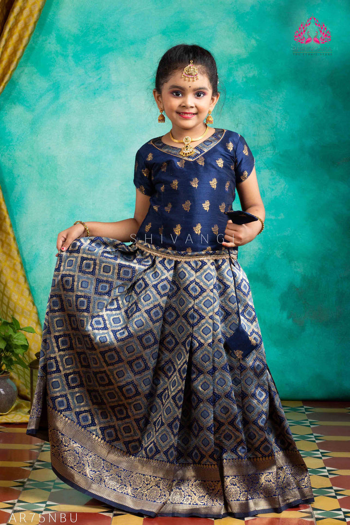 Girls Navy Blue KGF Bandhini Pattu Pavadai | Langa