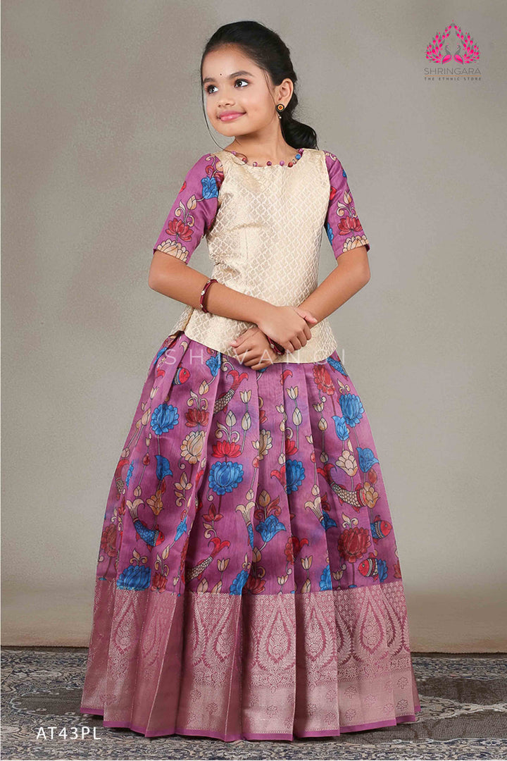 Girls Lavender Kalamkari Fish Pattu Pavadai !!!
