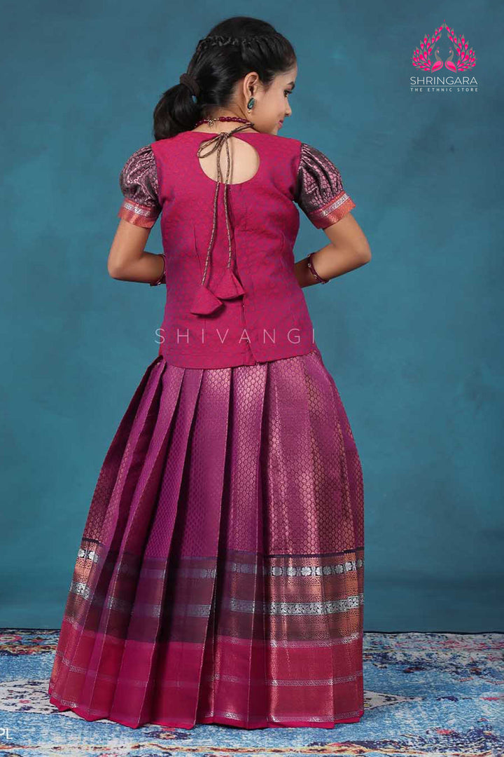 Girls Purple Bali Silk Pattu Pavadai | Langa