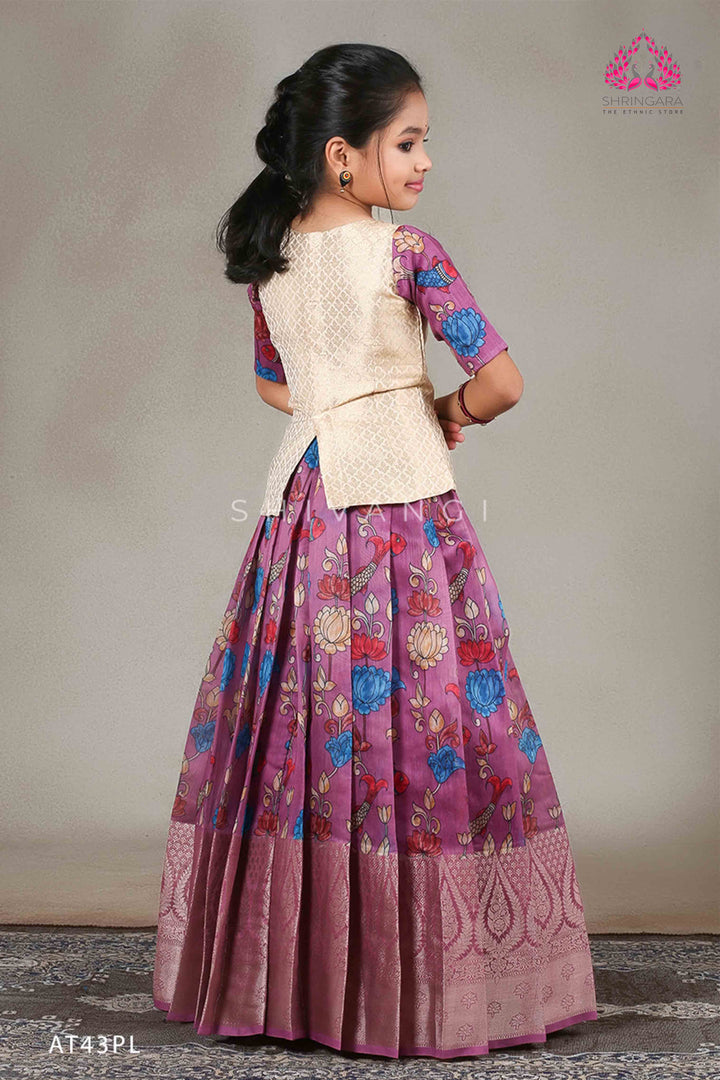 Girls Lavender Kalamkari Fish Pattu Pavadai !!!