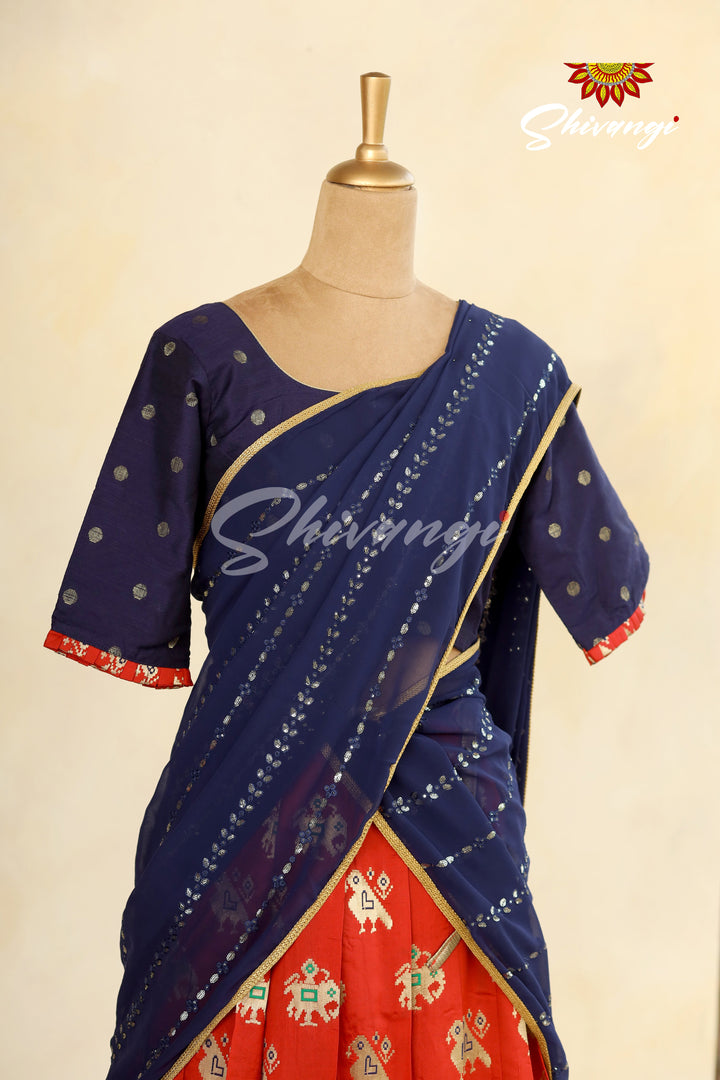 Girls Red Peacock Patola Langa Half Saree!!!