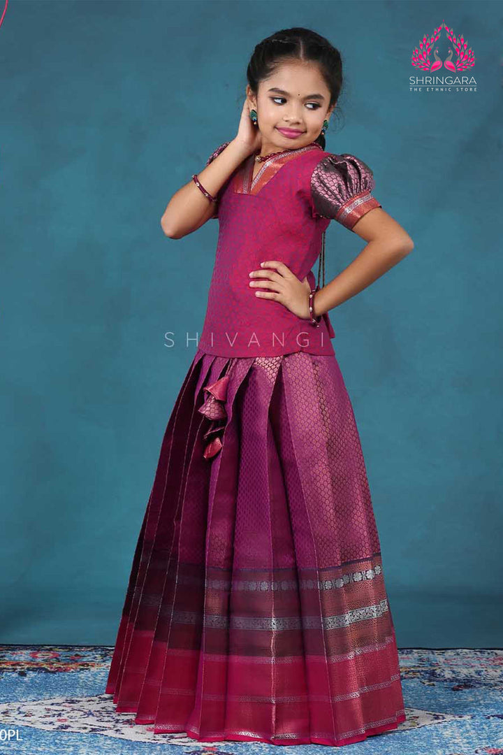Girls Purple Bali Silk Pattu Pavadai | Langa