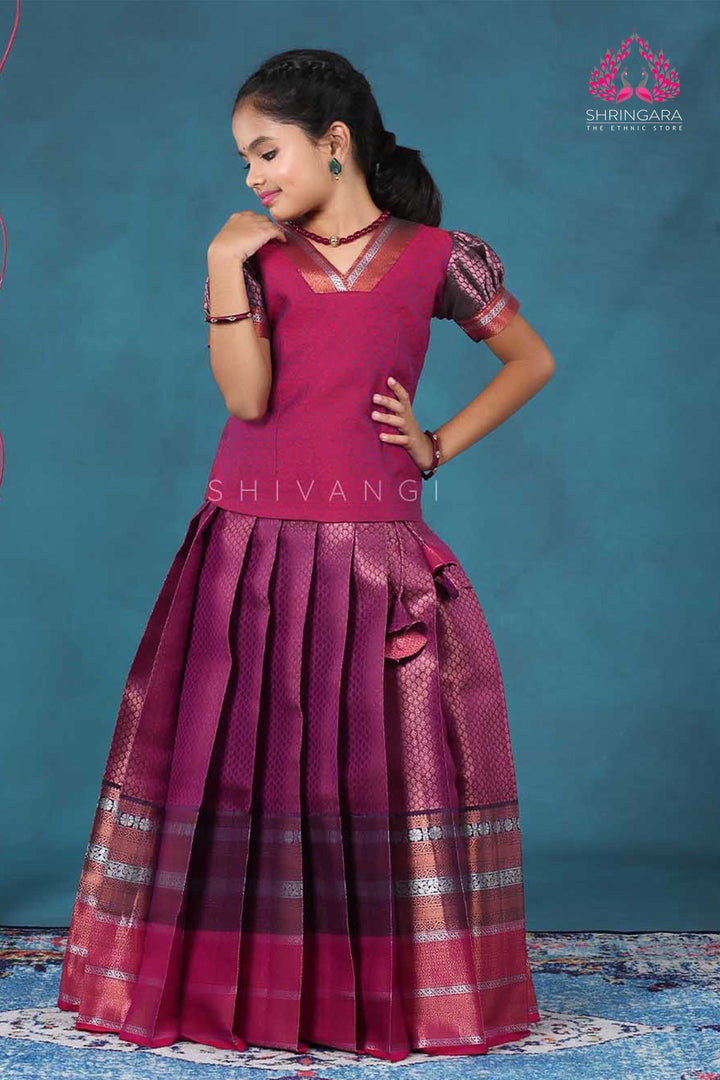 Girls Purple Bali Silk Pattu Pavadai | Langa