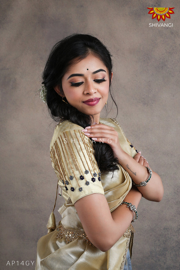 Teenage Girls Grey Millet Half Saree | Langa Davani