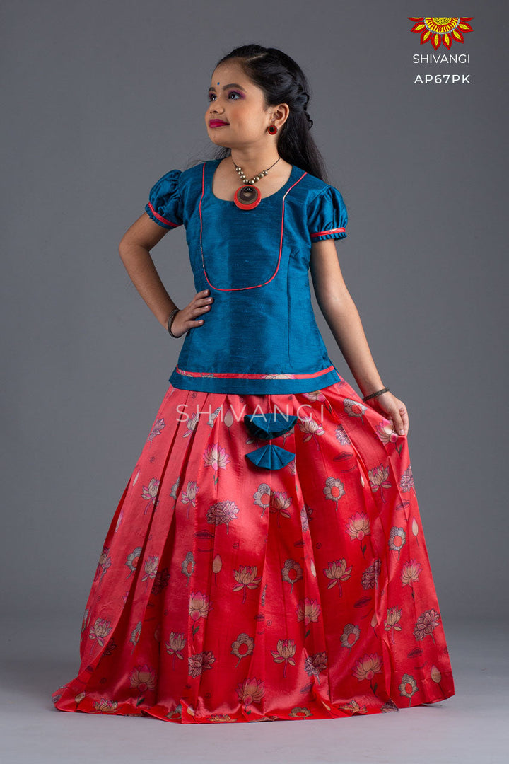 Girls Pink Bamboo Silk Pattu Pavadai