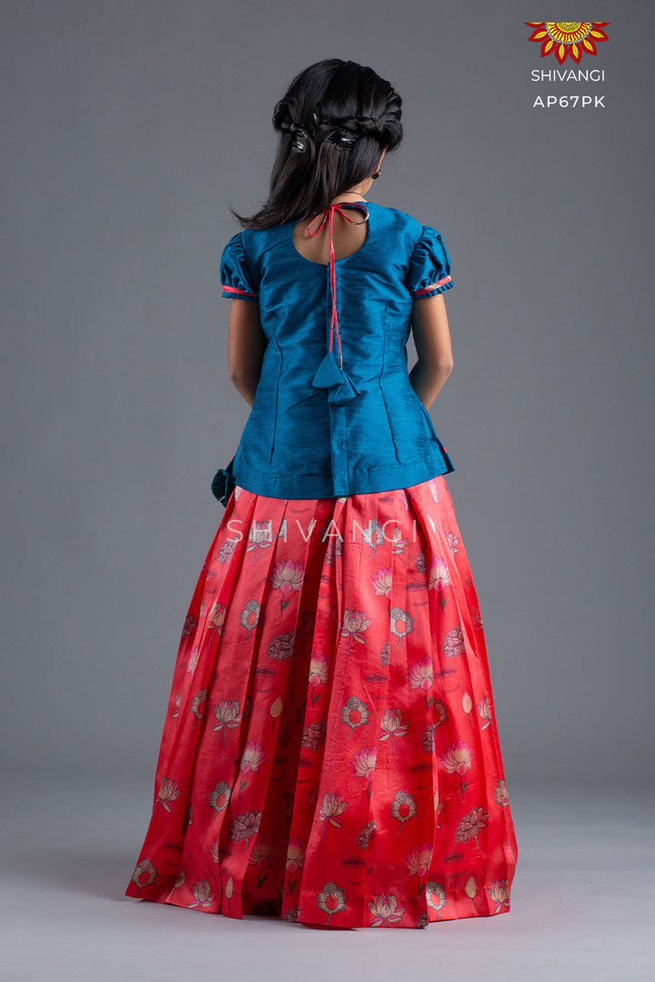 Girls Pink Bamboo Silk Pattu Pavadai