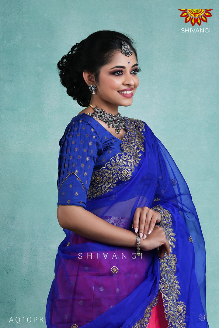 Girls Pink Silk Paithani Half Saree | Langa Davani