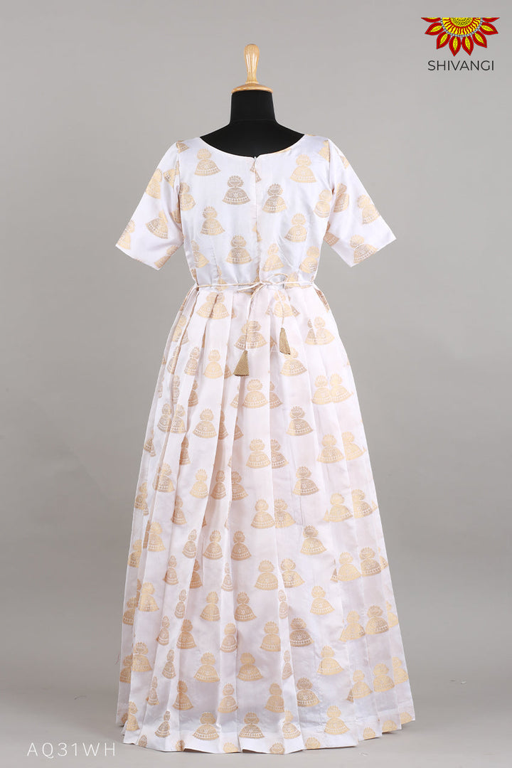 Girls White Tafetta jimikki Alpha Long Gown