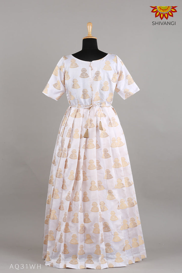 Girls White Tafetta jimikki Alpha Long Gown