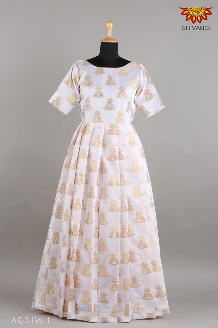 Girls White Tafetta jimikki Alpha Long Gown