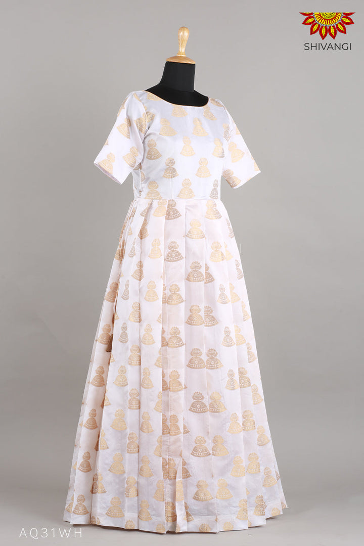 Girls White Tafetta jimikki Alpha Long Gown