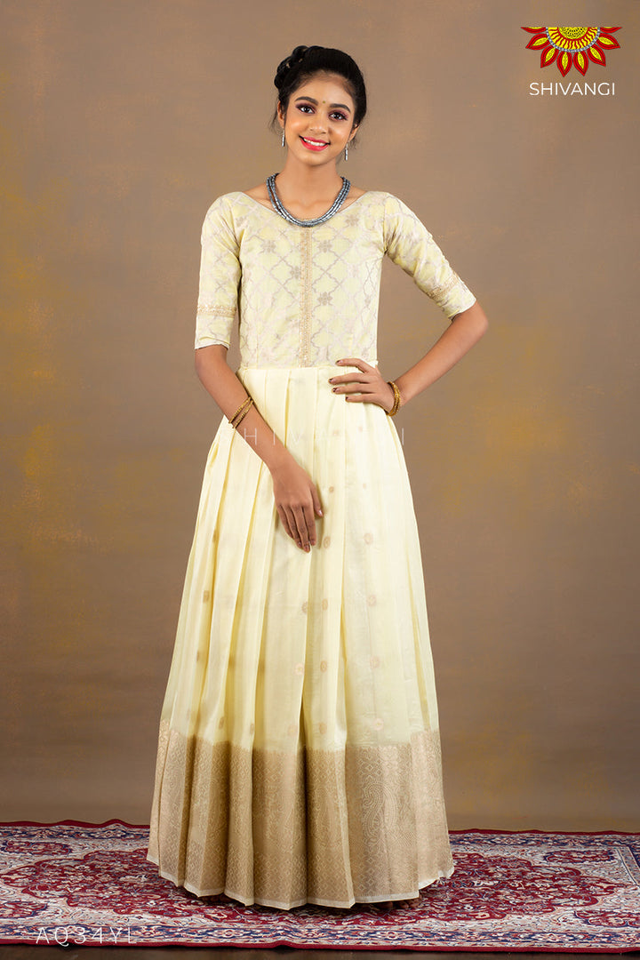 Girls Yellow Pastel Gold Bhutta Long Gown