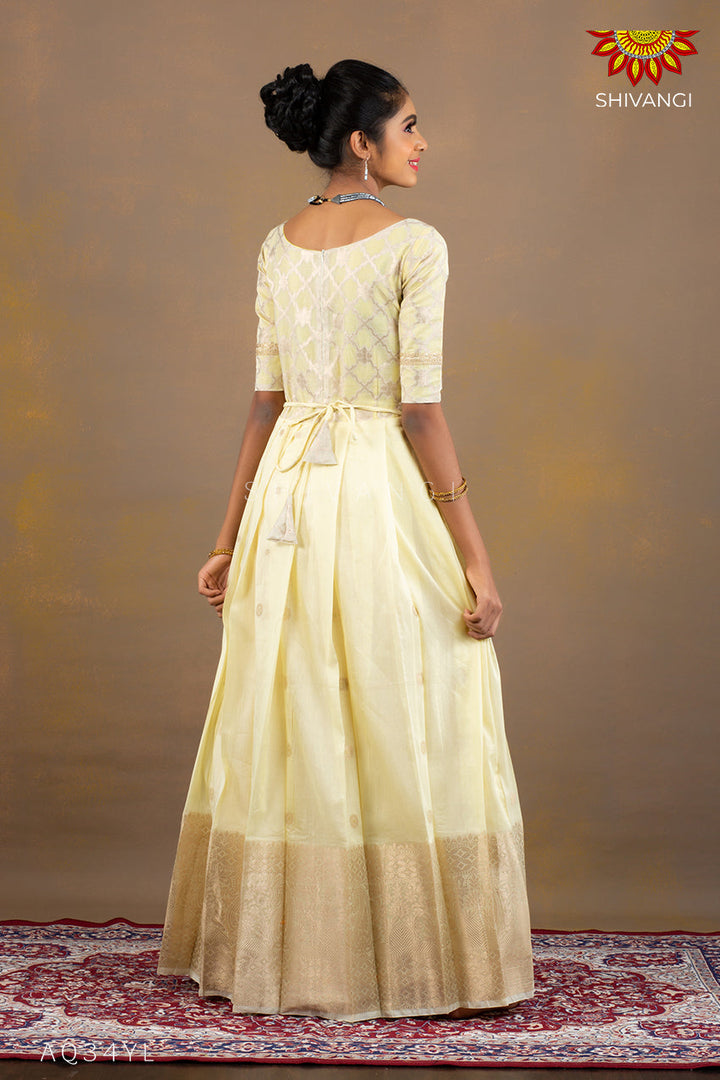 Girls Yellow Pastel Gold Bhutta Long Gown