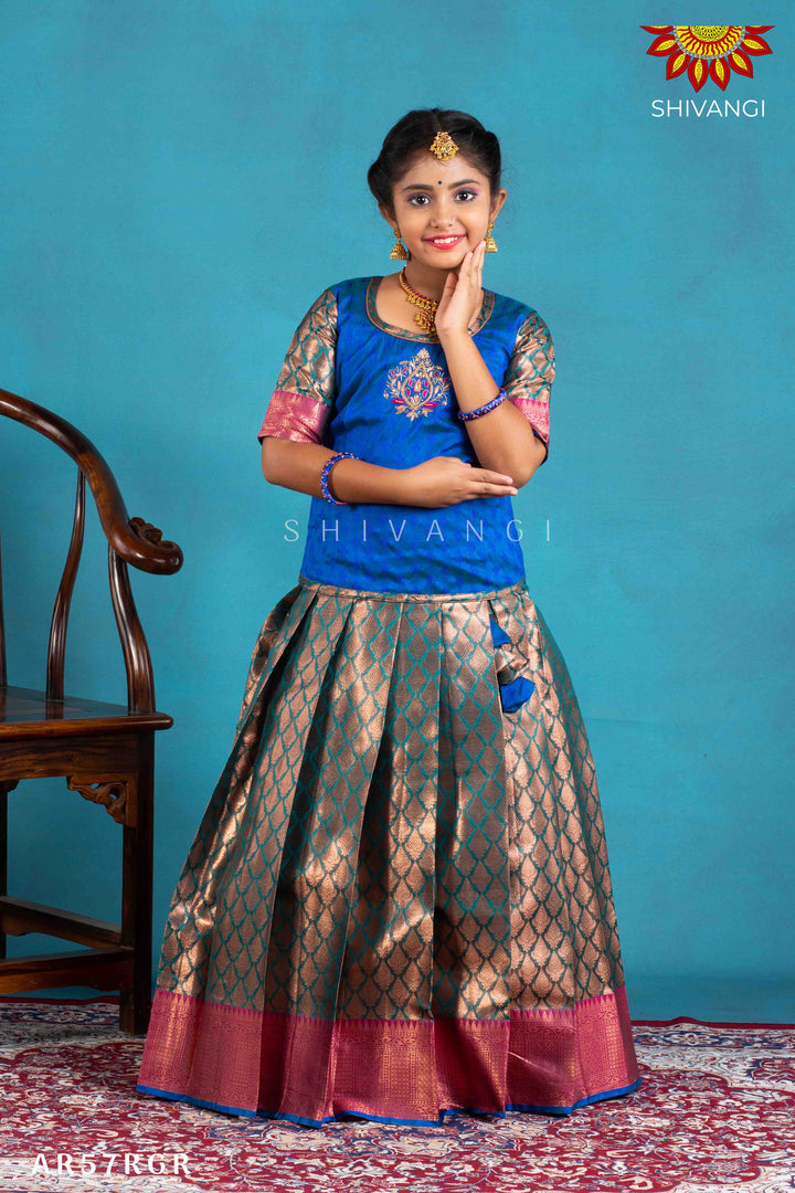 Girls Ramar Green Lilly Bud Pattu Pavadai | Langa