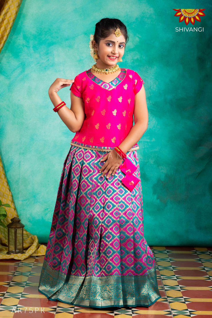 Girls Pink KGF Bandhini Pattu Pavadai | Langa