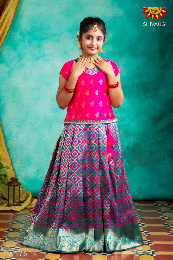 Girls Pink KGF Bandhini Pattu Pavadai | Langa