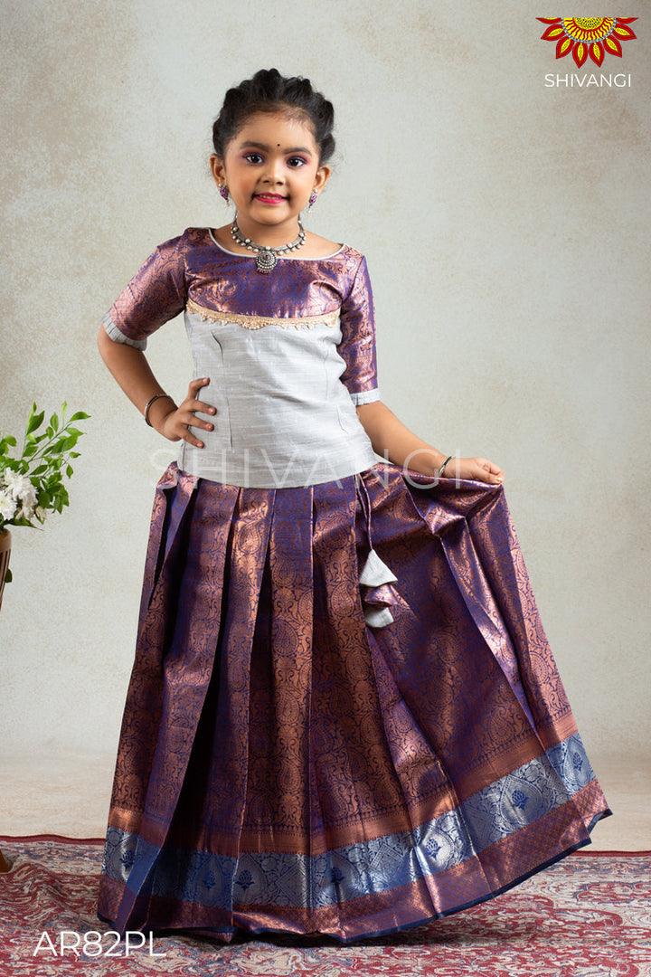 Girls Purple Champangi Pattu Pavadai | Langa