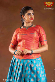 Girls Sky Blue Copper Pendant Pattu Pavadai |Langa