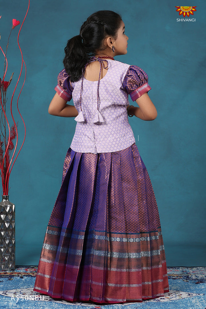 Kids blue color pavadai sattai designs online