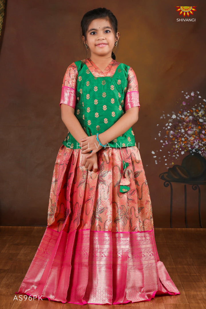 Girls Pink Lilly JKD Elbow Sleeve - Pink Pattu Pavadai