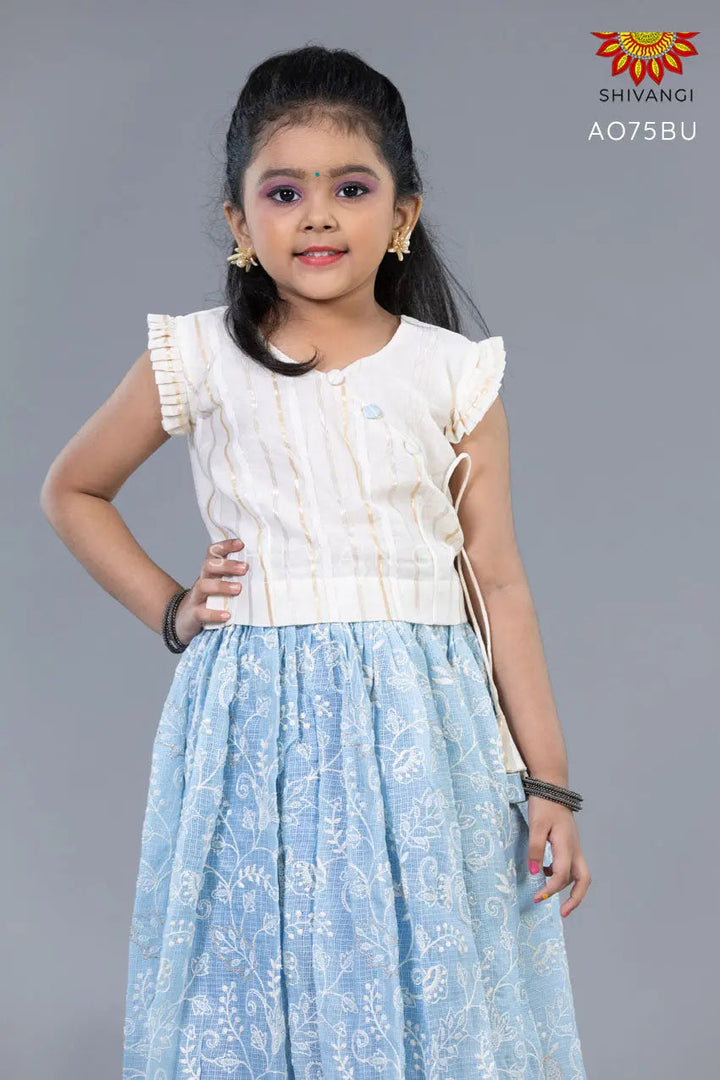Girls Half-White Kota Creeper pattu Pavadai