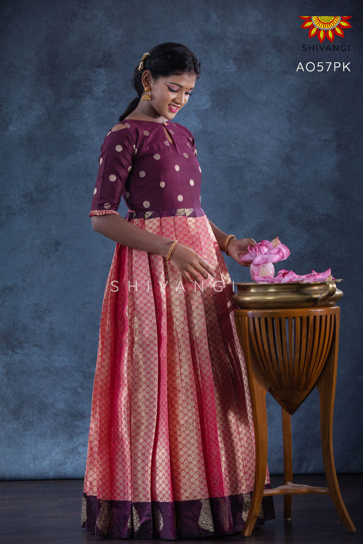 Girls Maroon Pastel Pink Long Gown