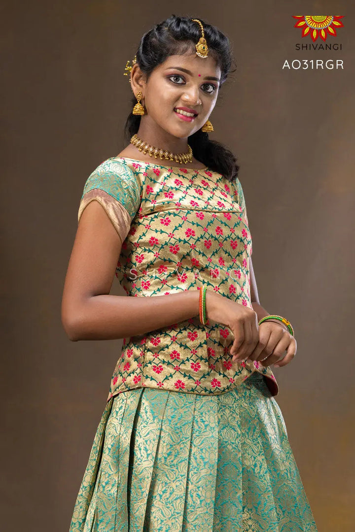 Girls Ramar Green Lotus Garden Pattu Pattupavadai