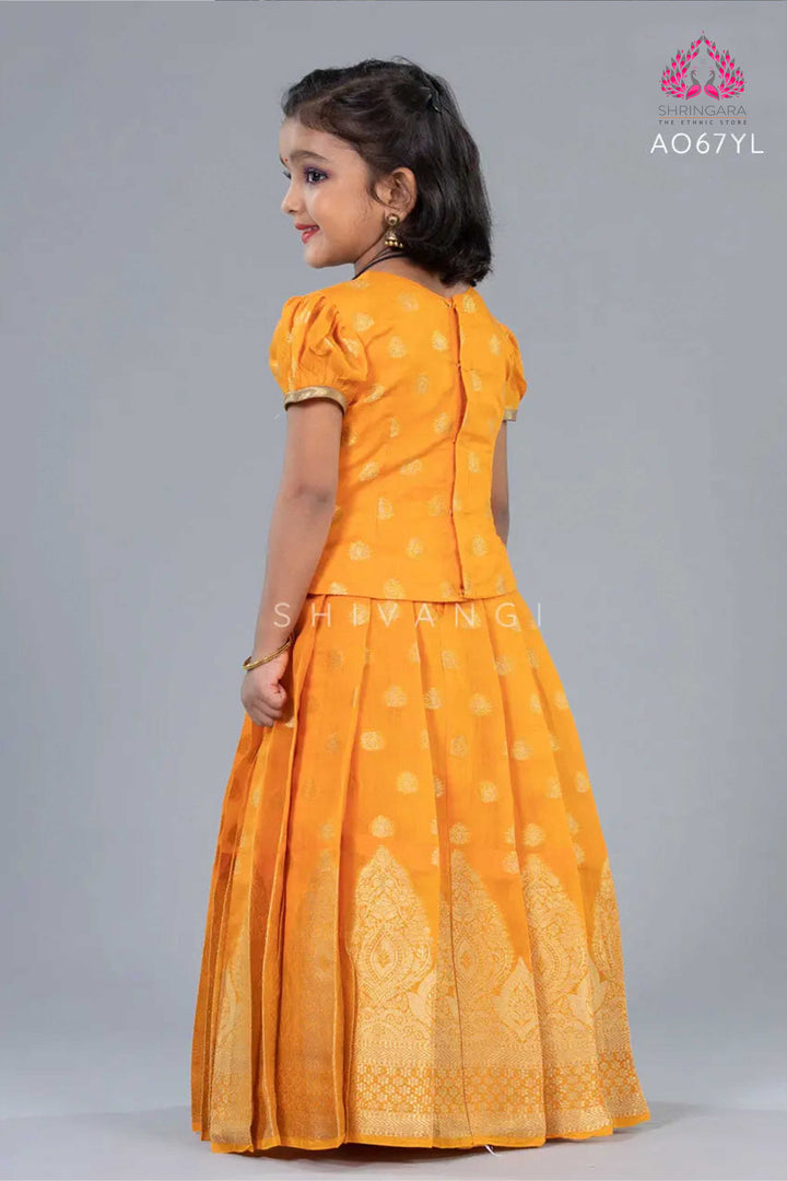 Girls Yellow Pine Forest Pattu Pavadai