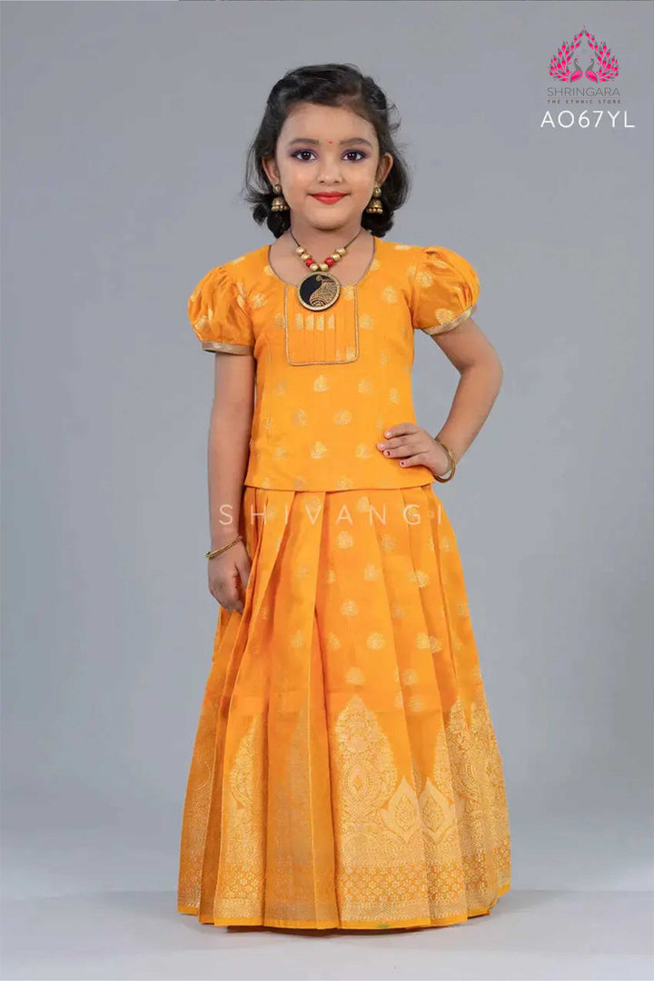 Girls Yellow Pine Forest Pattu Pavadai