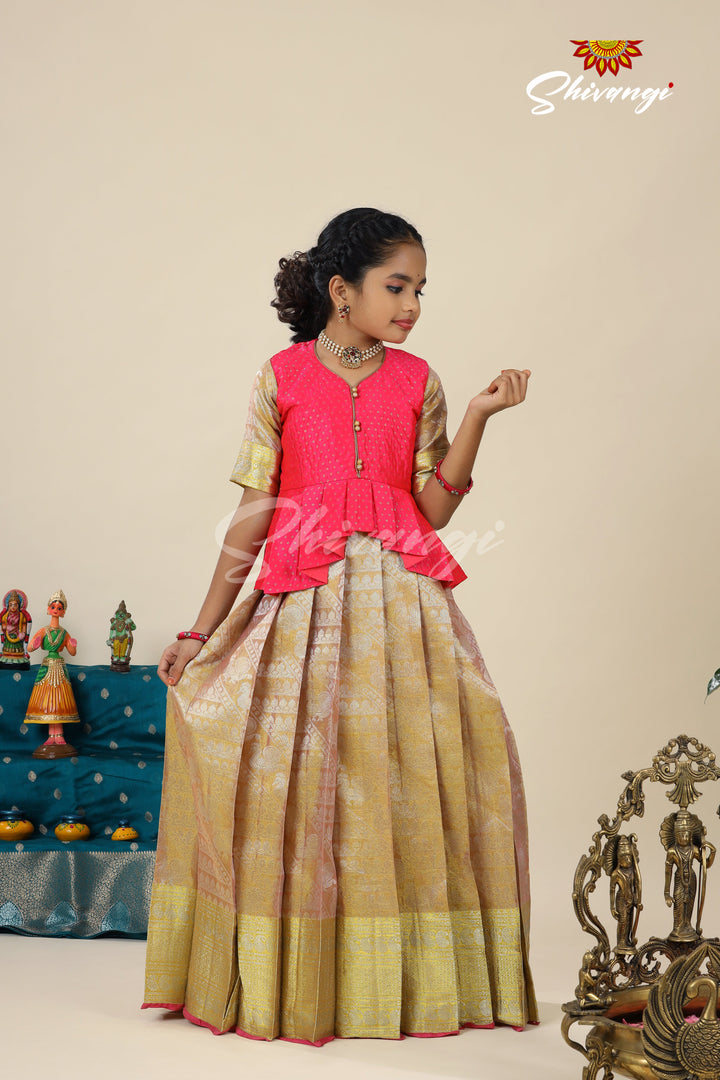 Pink DSR Tissue Pavadai Set For Girls !!!