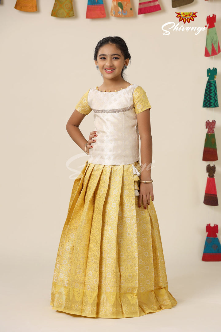 Yellow Silver Mari Gold Pattu Pavadai !!!