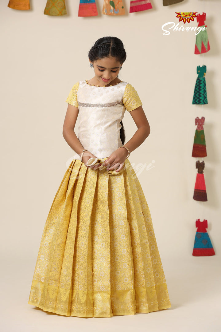 Yellow Silver Mari Gold Pattu Pavadai !!!