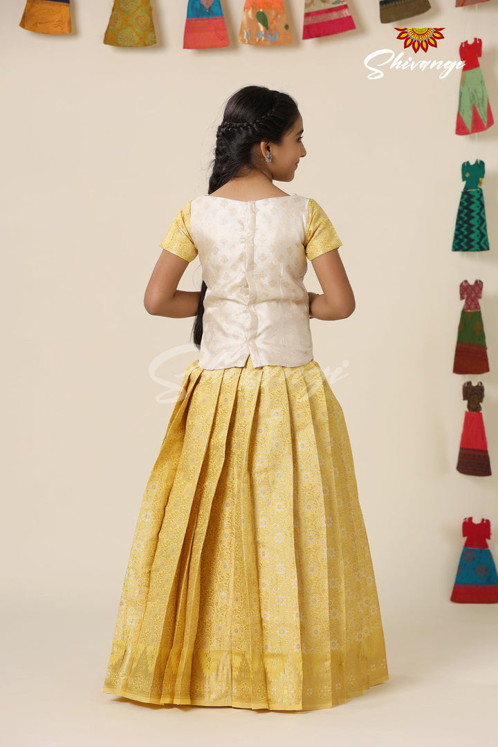 Yellow Silver Mari Gold Pattu Pavadai !!!