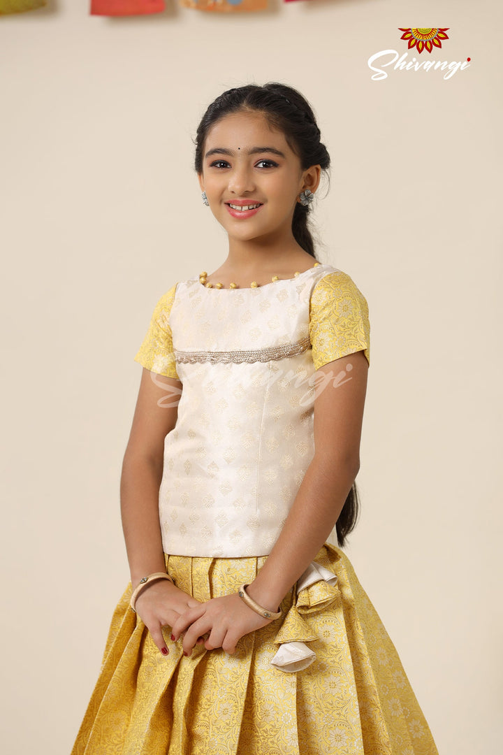 Yellow Silver Mari Gold Pattu Pavadai !!!