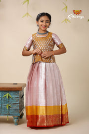 Silver Algae Red Pattu Pavadai For Girls - Festive Wear!!!