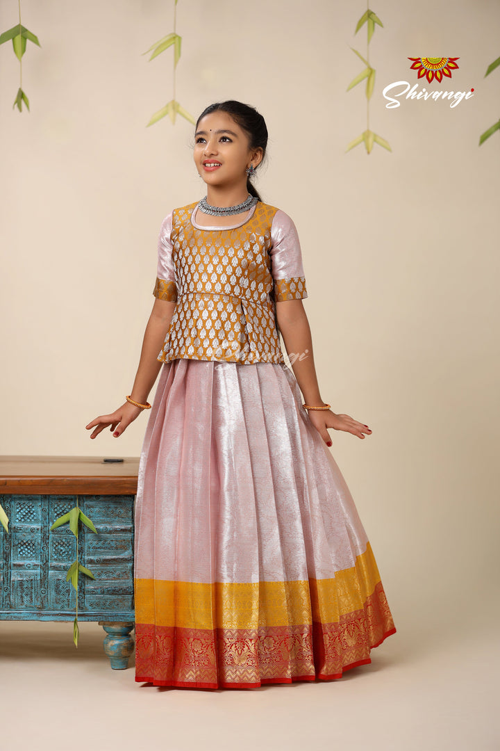 Silver Algae Red Pattu Pavadai For Girls - Festive Wear!!!