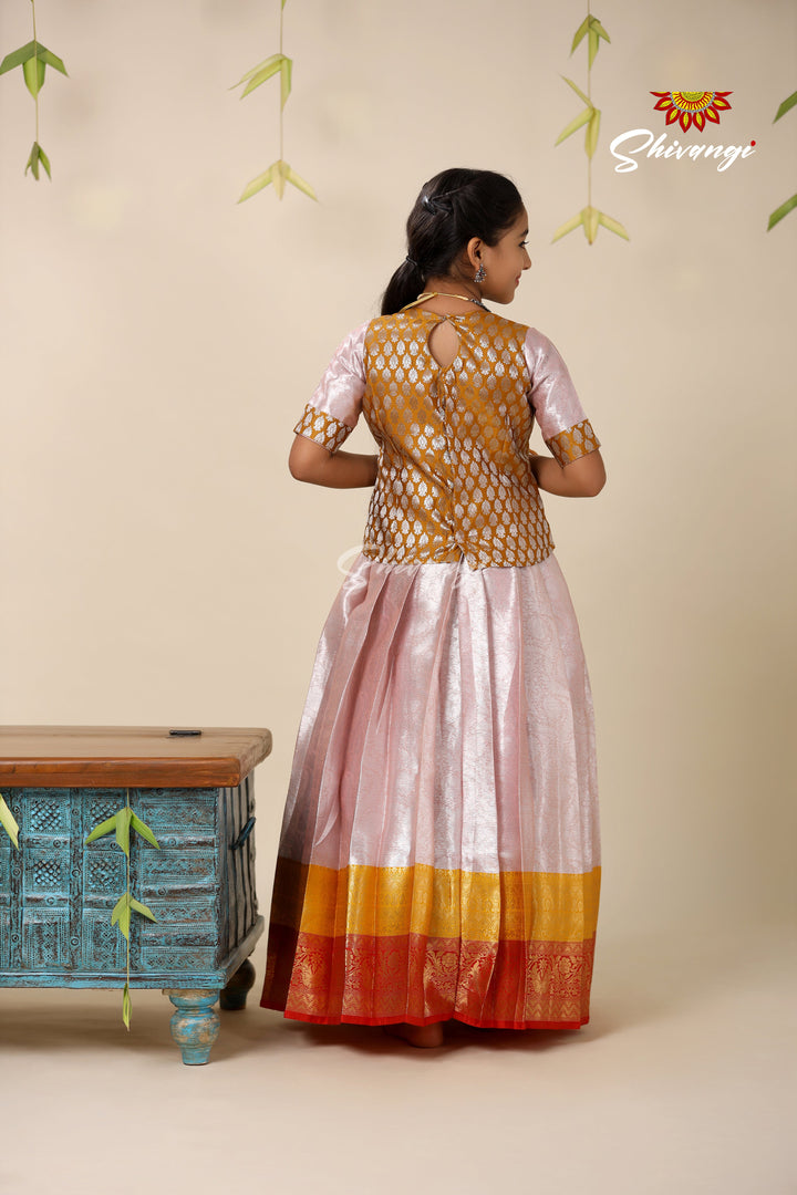 Silver Algae Red Pattu Pavadai For Girls - Festive Wear!!!