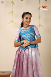 Silver Algae Magenta Pattu Pavadai For Girls - Festive Wear!!!