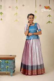 Silver Algae Magenta Pattu Pavadai For Girls - Festive Wear!!!