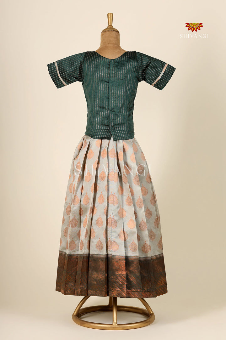 Girl White Copper Pendant Pattu Pavadai |Langa