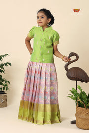 Lavender Kota Floral Pattu Pavadai For Girls - Festive Wear!!!