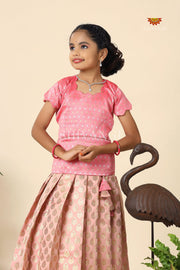 Pink Floral drops Pattu pavadai For Kids