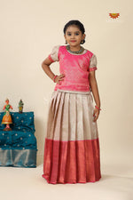 Pink Bubble Grass Pattu Pavadai For Girls - Festive Wear!!!