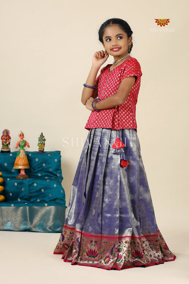 Blue Paithani Parakeet Pattu Pavadai For Girls - Festive Wear!!!