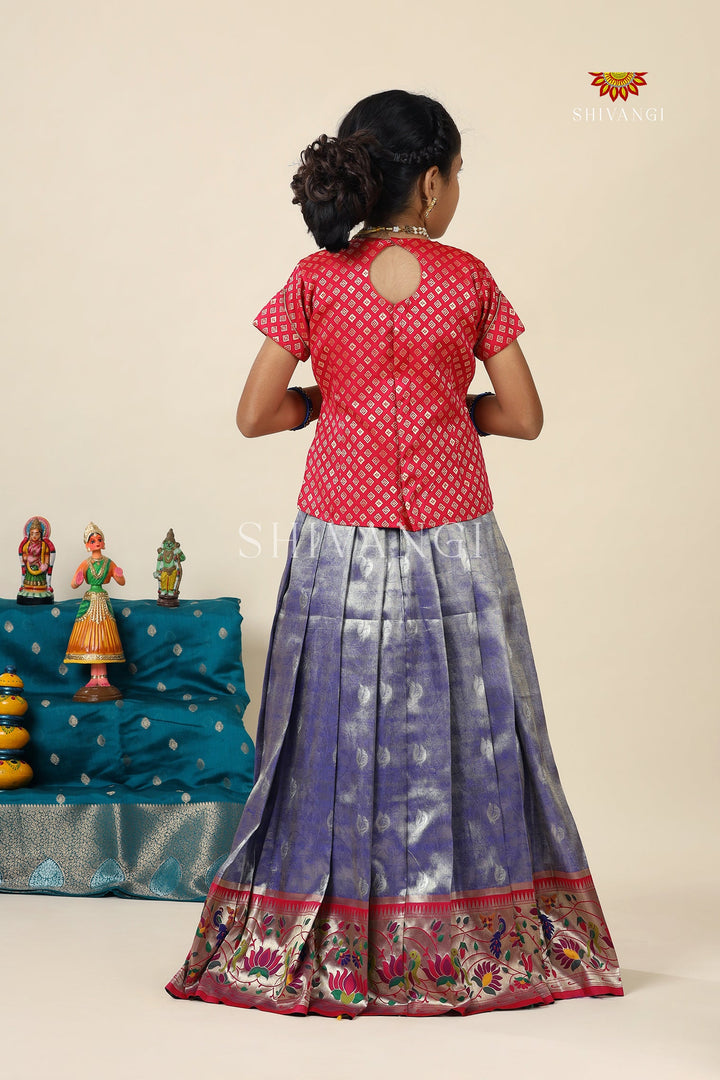 Blue Paithani Parakeet Pattu Pavadai For Girls - Festive Wear!!!