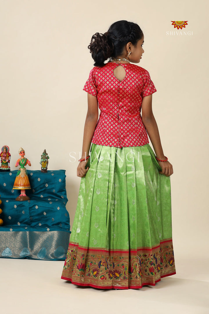 Green Paithani Parakeet Pattu Pavadai For Girls - Festive Wear!!!