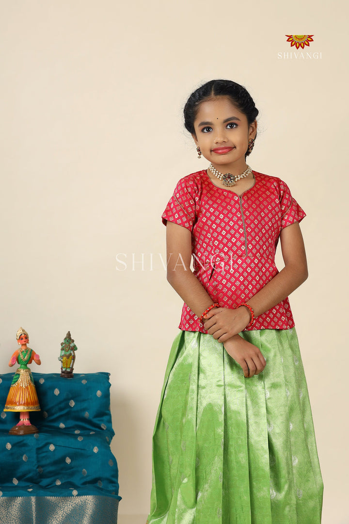 Green Paithani Parakeet Pattu Pavadai For Girls - Festive Wear!!!