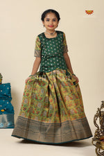 Green Pink Cock Pattu Pavadai For Girls - Festive Wear!!!