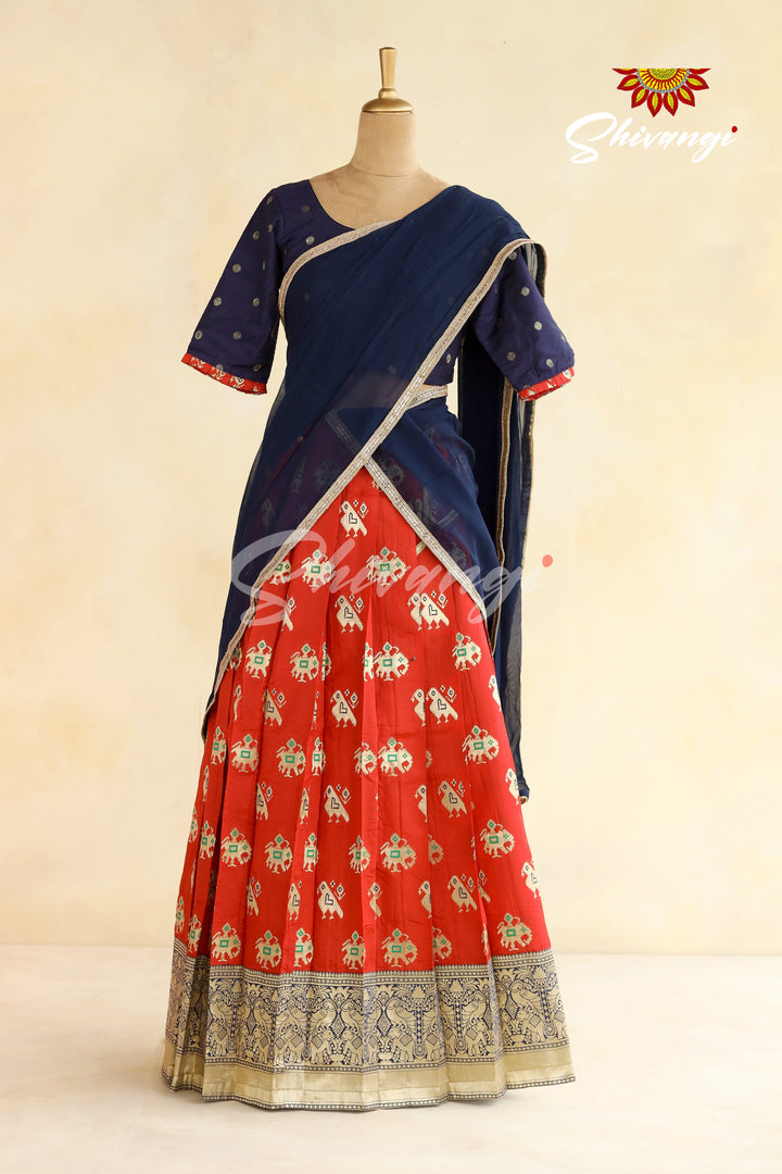 Red Peacock Patola Half Saree | Langa Dhavani For Girls!!!