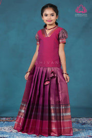 Girls Purple Bali Silk Pattu Pavadai | Langa